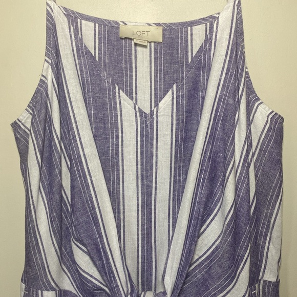 Loft Outlet Blue & White Striped Wide Leg Linen Blend Jumpsuit M - Picture 4 of 17